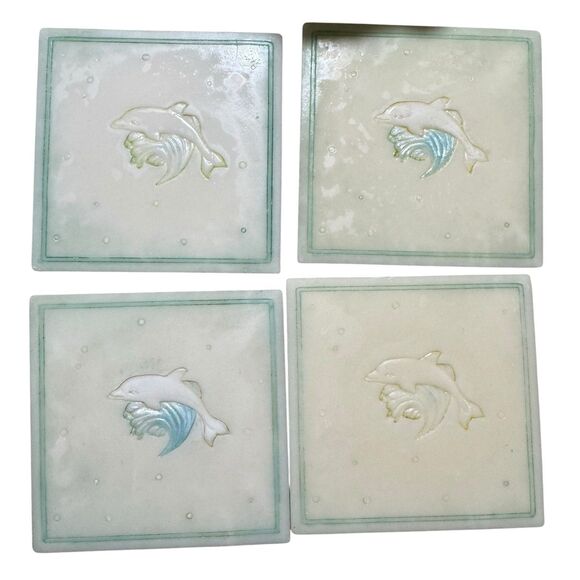 Dolphin Coaster Set Vintage Decor Coastal - Picture 5 of 9